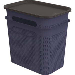 Tmavomodré plastové úložné boxy s vekom v súprave 2 ks 18,5x27x26 cm Brisen – Rotho