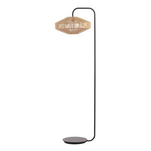 Matne čierna/v prírodnej farbe stojacia lampa s textilným tienidlom (výška  164 cm) Lyra – Light & Living