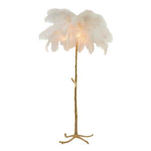 Biela/v zlatej farbe stojacia lampa s tienidlom z peria (výška  180 cm) Feather – Light & Living