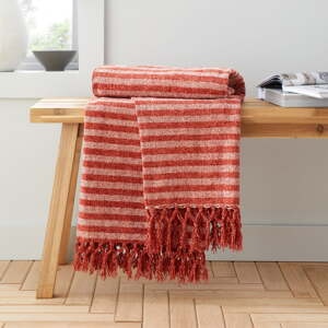 Červená/oranžová zamatová deka 130x170 cm Stripe Chenille – Catherine Lansfield