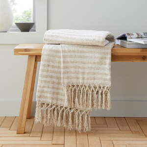 Béžová zamatová deka 130x170 cm Stripe Chenille – Catherine Lansfield