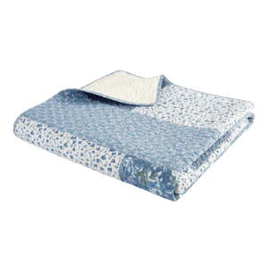 Modrý bavlnený prešívaný pléd 220x230 cm Floral Patchwork – Bianca