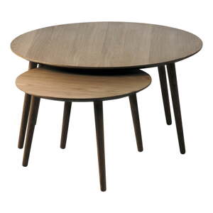 Hnedé okrúhle konferenčné stolíky v súprave 2 ks v dekore duba ø 88 cm Adda – Unique Furniture