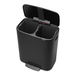 Matne čierny oceľový odpadkový kôš na triedený odpad/pedálový 60 l Bo – Brabantia