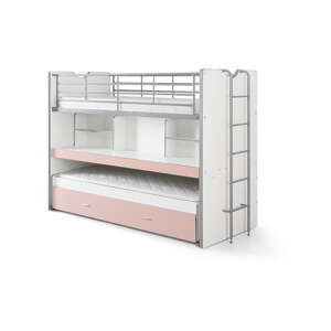 Ružová poschodová posteľ s knižnicou a úložným priestorom Vipack Bonny, 220 × 100 cm