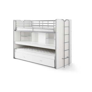 Biela poschodová posteľ s knižnicou a úložným priestorom Vipack Bonny, 220 × 100 cm