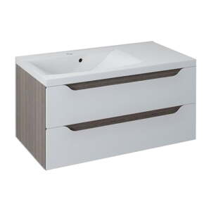 Biela/v prírodnej farbe závesná skrinka bez umývadla v dekore exotického dreva 90x45 cm Wave – Sapho