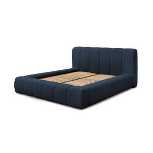 Tmavomodrá čalúnená dvojlôžková posteľ s úložným priestorom s roštom 140x190 cm Denali – Bobochic Paris