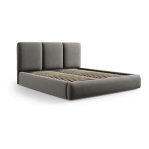 Sivá zamatová čalúnená dvojlôžková posteľ s úložným priestorom s roštom 140x200 cm Brody – Mazzini Beds