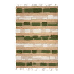 Ručne tkaný koberec s prímesou juty v zeleno-prírodnej farbe 160x230 cm Medina Blocks – Flair Rugs