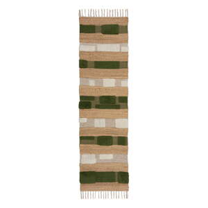 Ručne tkaný behúň s prímesou juty v zeleno-prírodnej farbe 60x230 cm Medina Blocks – Flair Rugs