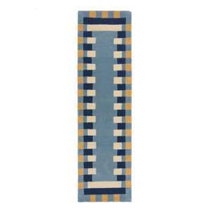 Modrý ručne tkaný vlnený behúň 60x230 cm Kai Wool Border - Flair Rugs