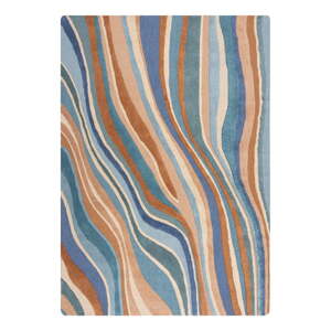 Modrý ručne tkaný vlnený koberec 200x290 cm Abstract Flow – Flair Rugs