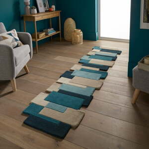 Modro-béžový vlnený behúň 66x300 cm Collage – Flair Rugs