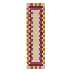 Žlto-ružový ručne tkaný vlnený behúň 60x230 cm Kai Wool Border – Flair Rugs