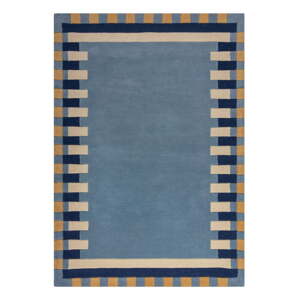 Modrý ručne tkaný vlnený koberec 200x290 cm Kai Wool Border – Flair Rugs