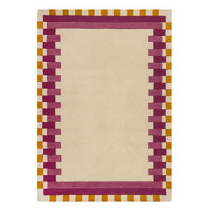 Žlto-ružový ručne tkaný vlnený koberec 160x230 cm Kai Wool Border - Flair Rugs