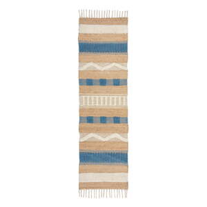 Ručne tkaný behúň s prímesou juty v modro-prírodnej farbe 60x230 cm Medina Jute – Flair Rugs