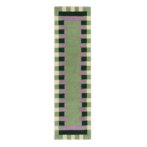 Zeleno-fialový ručne tkaný vlnený behúň 60x230 cm Kai Wool Border – Flair Rugs