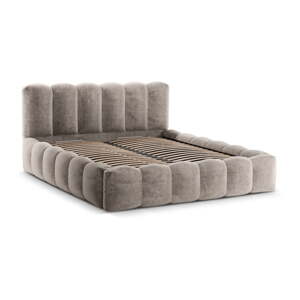 Svetlohnedá čalúnená dvojlôžková posteľ s úložným priestorom a roštom 200x200 cm Lupine – Micadoni Home
