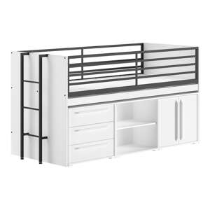Biela vyvýšená detská posteľ s úložným priestorom s roštom 90x200 cm Sam – Vipack