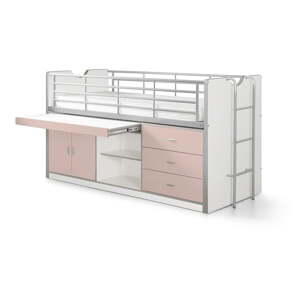 Biela/ružová vyvýšená detská posteľ s úložným priestorom s roštom 90x200 cm Bonny – Vipack