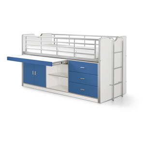 Biela/modrá vyvýšená detská posteľ s úložným priestorom s roštom 90x200 cm Bonny – Vipack