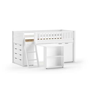 Biela vyvýšená detská posteľ z borovicového dreva s úložným priestorom s roštom 90x200 cm Scott – Vipack