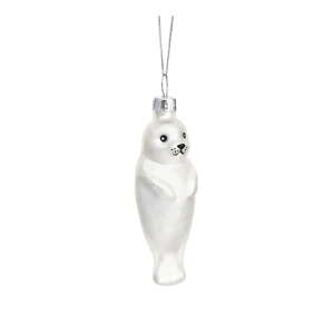 Sklenená ručne vyrobená vianočná ozdoba 9 cm Baby Seal – Sass & Belle