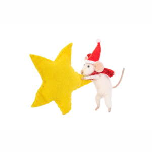 Vlnená ručne vyrobená vianočná ozdoba 19 cm Mouse with Star – Sass & Belle