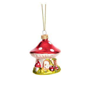 Sklenená ručne vyrobená vianočná ozdoba ø 6 cm Mushroom House – Sass & Belle