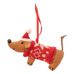 Textilná ručne vyrobená vianočná ozdoba 6 cm Sausage Dog – Sass & Belle