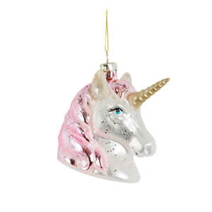 Sklenená ručne vyrobená vianočná ozdoba 9 cm Pink Shimmer Unicorn – Sass & Belle