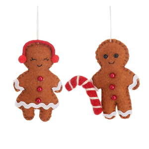 Textilné ručne vyrobené vianočné ozdoby v súprave 2 ks 10 cm Gingerbread Couple – Sass & Belle