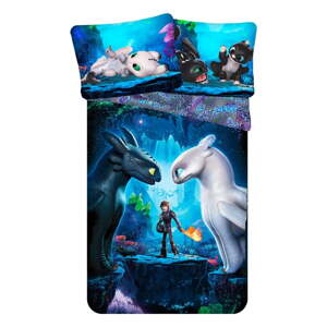 Modrá bavlnená detská obliečka na jednolôžko 140x200 cm How To Train Your Dragon – Jerry Fabrics