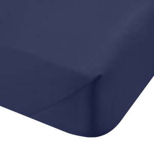 Tmavomodrá napínacia plachta z bavlneného perkálu 185x200 cm Cotton Percale – Bianca