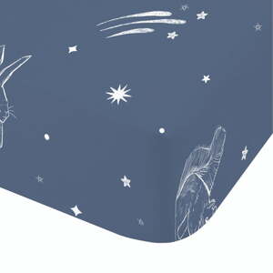 Modrá napínacia flanelová detská plachta na dvojlôžko 135x190 cm Starlight Animals – Bianca
