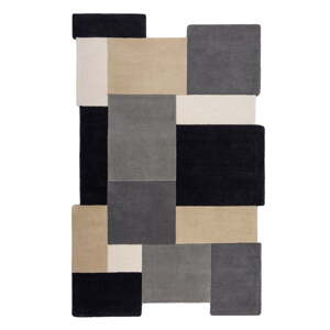 Čierny/sivý ručne tkaný vlnený koberec 200x290 cm Collage Monochrome – Flair Rugs