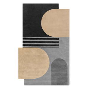 Čierny/sivý ručne tkaný vlnený koberec 200x290 cm Lozenge Monochrome – Flair Rugs