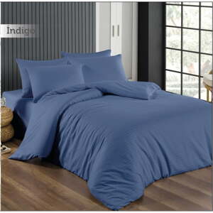 Modré damaškové obliečky na dvojlôžko/predĺžené s plachtou/4-dielne 200x220 cm – Mila Home