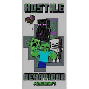 Sivá bavlnená detská osuška 70x140 cm Minecraft Hostile Behaviour – Jerry Fabrics
