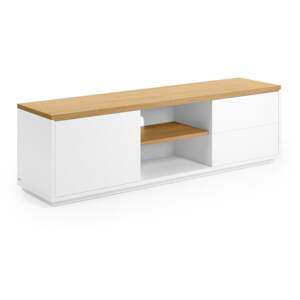 Biely TV stolík v dekore duba 150x44x36 cm Abilen – Kave Home