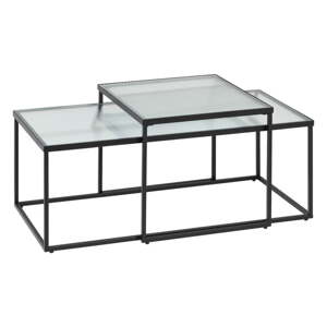 Čierne sklenené konferenčné stolíky v súprave 2 ks 55x100 cm Akemi – Kave Home