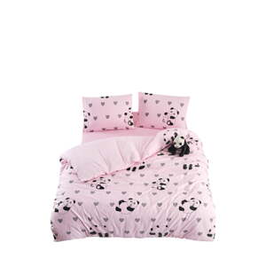 Ružové obliečky na jednolôžko/predĺžené s plachtou/3-dielne 160x220 cm Panda – Mila Home