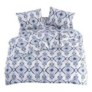 Biele/modré obliečky na dvojlôžko/predĺžené s plachtou/4-dielne 200x220 cm Geometric – Mila Home