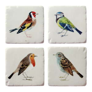 Biele tácky v súprave 4 ks z polyresinu Vintage Birds – Sass & Belle