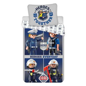Modrá/sivá bavlnená detská obliečka na jednolôžko 140x200 cm Playmobil – Jerry Fabrics