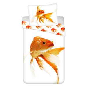 Biela/oranžová bavlnená detská obliečka na jednolôžko 140x200 cm Goldfish – Jerry Fabrics