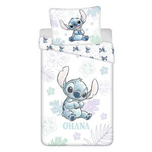 Biela bavlnená detská obliečka na jednolôžko 140x200 cm Lilo and Stitch "Ohana White" – Jerry Fabrics