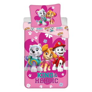 Ružová bavlnená detská obliečka na jednolôžko 140x200 cm Paw Patrol "Heroic" – Jerry Fabrics